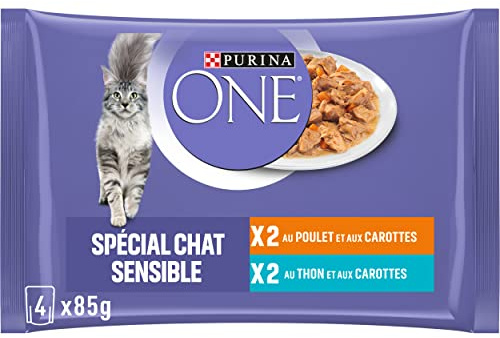 PURINA ONE Gato Sensible Afilado en Salsa Sabores Surtidos Pollo y atún Bolsas de Comida para Gatos Adultos 4 x 85 g | Lote de 12 Unidades