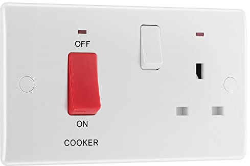 BG - Centralina elettrica bipolare per fornelli, con presa singola e indicatore di potenza, 45 A, colore: bianco