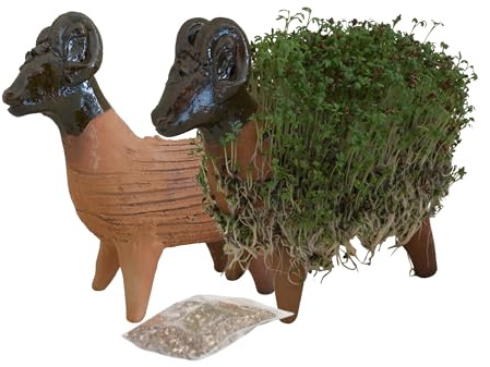 Tumia LAC Kresse Schaf Figur (18 cm), Handgefertigt, Keramik Pflanz-Set mit Samen zum Kresse selber züchten, Anzuchtset Ideal als Geschenkidee