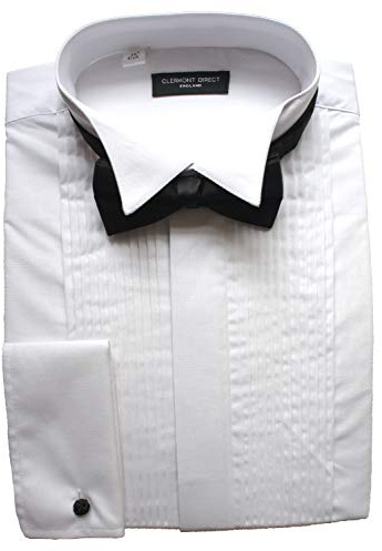 100% Cotton Pleated Dress Shirt Wing Collar, White, 16.5inches