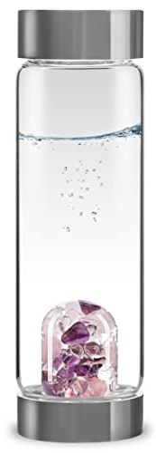 VitaJuwel ViA WELLNESS | Wasserflasche mit Amethyst · Rosenquarz · Bergkristall | Entspannung · Herzlichkeit · Klarheit