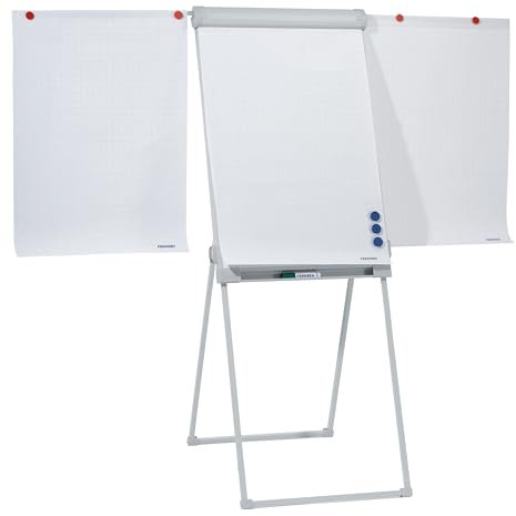 FRANKEN Flipchart, Beschreibbar, Magnetisch, Mit Seitenarmen, Dreibeinstativ, 67 x 95 cm, Höhenverstellbar, inkl. Papierhalterung und Stifteablage, PRO Deluxe Standard, FC84