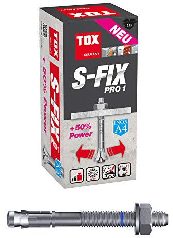 TOX Bolzenanker S-Fix Pro 1 A4 M12x110/10, 25 Stk. | Schwerlastanker aus Edelstahl A4, für gerissenen und ungerissenen Beton innen/außen, 040171141