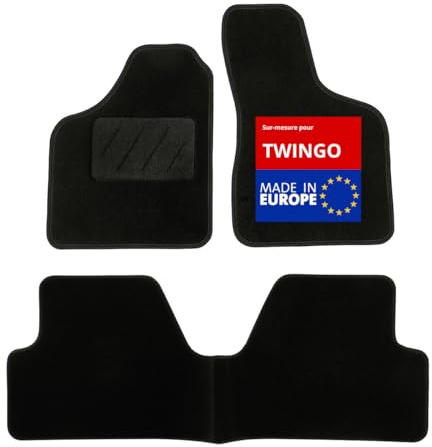 DBS - Tapis de Sol Voiture - sur Mesure - Adapté à Votre Renault TWINGO (07/1998-06/2007) Antidérapant : Clips de Fixation et Autogrip - 3 pièces : Protection du Pont arrière - Moquette