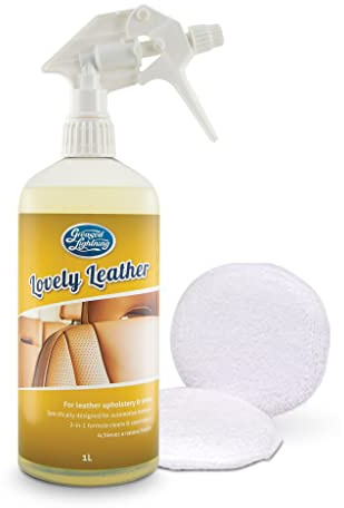 Greased Lightning Lovely Leather Upholstery & Trim Cleaner 1L + Pads | Gentle 2-in-1 clean & condition for car seats, leather furniture, shoes & bags. Safe for sensitive leather. UK made.