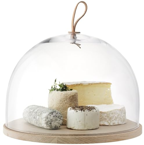 LSA International Ivalo Dome & Ash Base Ø32cm H20.5cm Clear| 1 Unit | Mouthblown & Handmade Glass | Hand Planed Wood | IV03