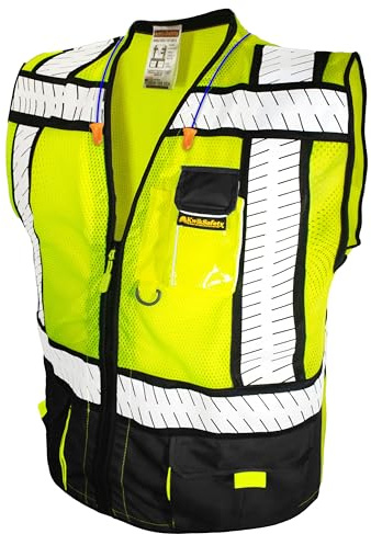 KwikSafety - Charlotte, NC - SPECIALIST Safety Vest [Multi-Use Pockets] Class 2 ANSI OSHA High Visibility Reflective Heavy Duty Solid Mesh HiVis Construction Surveyor Work Men/Black 2XL
