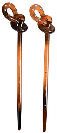 Set of 2 Knot Design Diamond Hair Sticks - Tortoise Shell