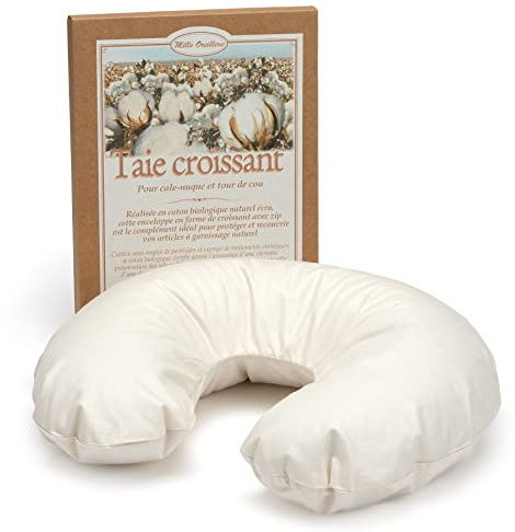 Mille Oreillers Taie Croissant pour Cale Nuque/Oreiller de Voyage/Tour de Cou Cerises - en Coton Bio Ecru