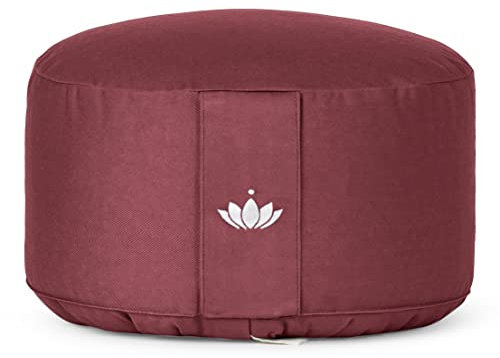 Lotuscrafts - Cojín de meditación, extra alto (20 cm), funda de algodón orgánico, certificado GOTS, rojo burdeos
