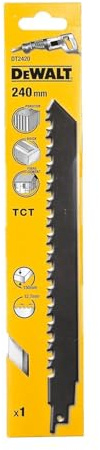Dewalt Spezial-Säbelsägeblatt DT2420 (240mm Gesamtlänge, Zahnteilung: 12.7 mm, Blattstärke: 1,5 mm, für Porenbeton, Ziegelstein und Fiber-Zement bis 150 mm), 1 Stück