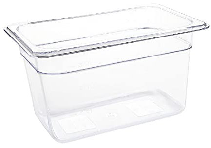 Vogue Polycarbonate 1/4 Gastronorm Container 150 mm Deep, Clear, Capacity: 3.7 Litre, 1/4 GN Plastic Gastronorm Tray, Stackable - Fridge, Freezer & Dishwasher Safe - Lid Sold Separately, U238