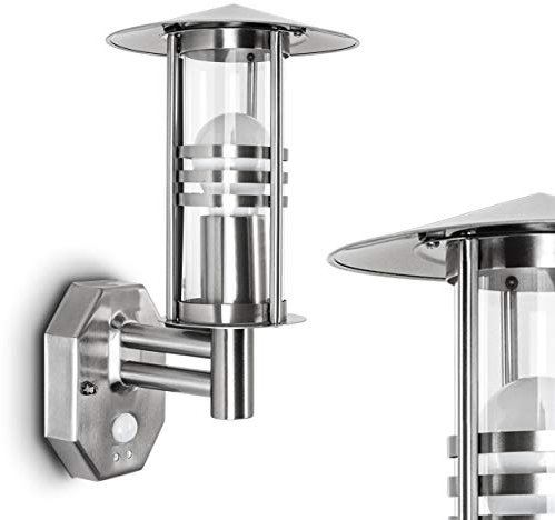 Außenwandleuchte Forli m. Bewegungsmelder, moderne Wandlampe aus Edelstahl u. Klarglas-Scheiben, Wandleuchte m. E27-Fassung, Außenleuchte für Terrasse/Hof/Garten, ohne Leuchtmittel