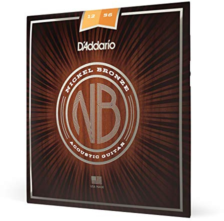 D'Addario Gitarrensaiten Akustikgitarre | Gitarrensaiten Westerngitarre | Acoustic Guitar Strings | NB1256 Nickel Bronze Akustik Gitarre Saiten (Light Top/Med Bottom, 12-56)