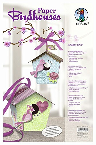 Ursus 22460099 - Paper Birdhouses, Shabby Chic, Material für 2 große und 8 kleine Vogelhäuschen, beidseitig bedruckt, vorgestanzt und genutet, inklusive Bastelanleitung