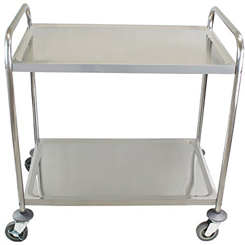 Beeketal 'BSW-2' Edelstahl Servierwagen Transportwagen mit 2 Böden und Rundrohrgestell (belastbar bis 320 kg), kugelgelagerte Vollgummi Rollen (Nicht bremsbar) - Maße (L/B/H): ca. 980 x 550 x 910 mm