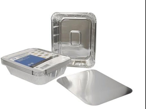 Jena 12 Large Foil Trays with Lids, Silver, 312mm x 252mm x 61mm, Kitchen