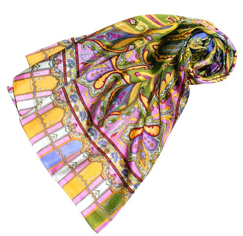 Lorenzo Cana dam sidenscarf tryckt, paisley-mönster halsduk av 100 % siden, 50 x 165 cm damduk 89067, Grön, 50 x 165 cm