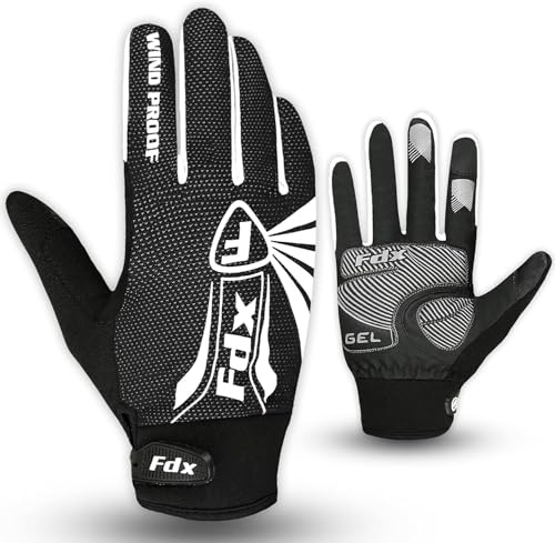 FDX Winter Fahrradhandschuhe Herren Damen Touchscreen Wasserdicht, B/W,XL | Nehmen Sie kalte Fahrten mit thermischen, winddichten Handschuhen, die Wärme speichern, Wasser widerstehen und Stöße mit
