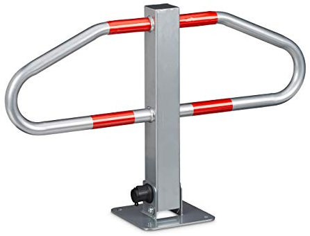 Relaxdays Parking Barrier, Size: 47 x 70 x 18 cm Manual Parking Blocker and Space Saver made of Metal w/ 2 Keys as Barrier for Cars w/ Reflective Markers Locking Park Block, Silver