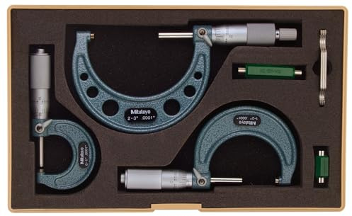 Mitutoyo 103-922 Outside Micrometer Set with Standards, 0-3 Range, 0.0001 Graduation (3 Piece Set)