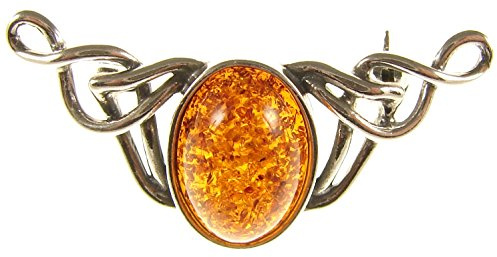 BALTIC AMBER AND STERLING SILVER 925 DESIGNER COGNAC BROOCH PIN JEWELLERY JEWELRY