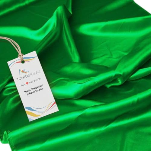 TOLKO 1m Glanz Satin Stoff Meterware als Modestoff Dekostoff Kostümstoff Gardinenstoff Vorhangstoff Hochzeitsstoff | Glitzer Satinstoffe zum Nähen Dekorieren | Nähstoffe 150cm breit (Smaragd Grün)