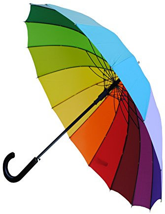95KPH 16 Rippen Regenschirm Automatik Sturmfest Regenbogen - Stockschirm SEHR STARK Herren Damen Windfest - Windproof Verstärkt mit Fiberglas - Mehrfarbig Bunt - Hakengriff - Größe M