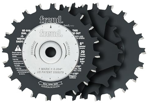 Freud SD606 6-Inch Dial-A-Width Dado, Multi, One Size | TiCo Hi-Density Carbide for Precise Flat Bottom Grooves, includes 2 Blades, 5 Chippers, Wrench & Carrying Case - SD606