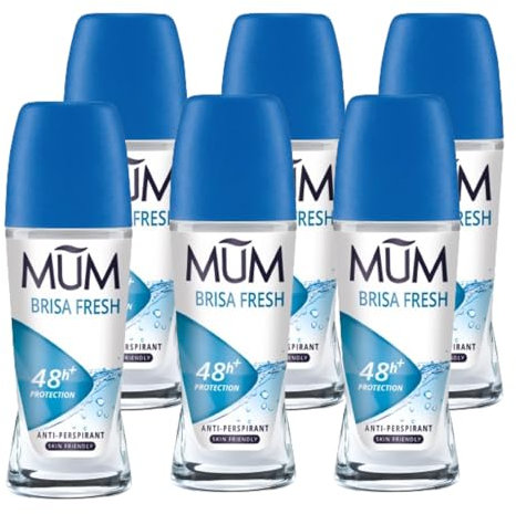 Mum Brisa Fresh Lot de 6 déodorants à bille pour homme et femme Protection plus 48 heures Plus Anti-transpirant Végétalien Bouteille en verre durable Sans alcool Parfum brise fraîche 50 ml