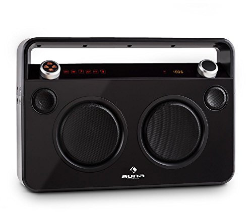 auna Bebop Ghettoblaster Boombox USB Bluetooth AUX MIC-batteri med Möjlighet för Bärbar Drift Massiv Boombox Karaoke 2-vägs System med 2 Bashögtalare och 2 Tweeter Svart