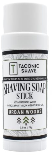 Taconic Shave Städtische Woods Scent Rasierseife-Stick mit Antioxidans-reichem Hanfsamenöl 2,5 Oz./71G