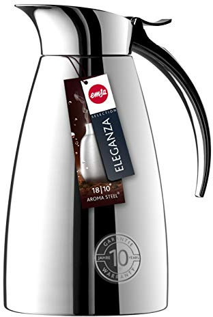 Emsa 502488 ELEGANZA Pichet isotherme, fermeture easy open, acier inoxydable, 0,6L