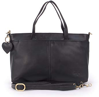 Gigi - Women's Large Leather Shoulder Bag - Work Tote Handbag - Additional Crossbody Strap - With Heart Keyring Charm - Othello 6490 | Women's Work Handbag, Tote Bag with Heart Keyring Charm, Detachable Adjustable Crossbody Strap, Fits A5 Folders and Tablets