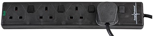 PRO ELEC 4‑Gang Switched Extension Lead, 2m Cable, 13A, Black – PELB1812