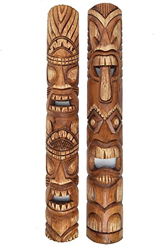 Interlifestyle 2 Stück Tiki Wandmasken Look aus Holz im Tiki Hawaii Style in 100cm Länge Wandmaske