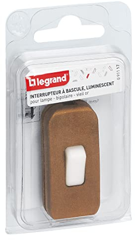 LEGRAND, Kippschalter für Lampen, zweipolig, mit nachleuchtendem Taster, 2A, 250V, Farbe: Altgold, Ersatzschalter, Steuerung einer Nachttischlampe/Stehlampe/Schreibtischlampe, 091157