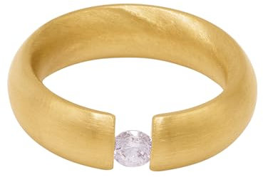 Heideman Ring Damen Intensio aus Edelstahl gold farbend matt Damenring für Frauen mit Stein Zirkonia weiss im Brillant Schliff 4mm