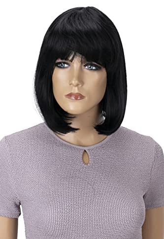 CAISHA Perücke Bob Wig Cosplay Fasching Halloween Schwarz WB2