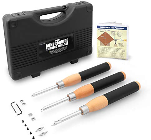 3PC Carbide Mini Turning Tool Set With Foam Lined Case Perfect For Turning Pens Pencils Tops Goblets Acorns Bottle Stoppers or any Small to Mid-Size Turning Project, Lathe Tools Mini (3pc)