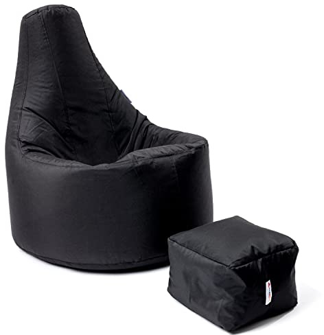 MaxiBean Large Beanbag Chair Indoor And Outdoor Garden Patio Lounger Living Room Gamer seat with matching Foot Stool, Water Resistant Material
