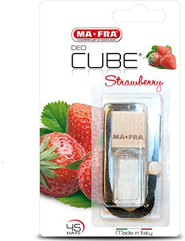 Ma-Fra Deo Cube Strawberry, Difusor de Fragancia Fresa, Refresca el Habitáculo del Coche y Pequeños Ambientes, Elegante Diseño Cúbico y Tapón de Madera, Fragancia Duradera, Tamaño 5ml