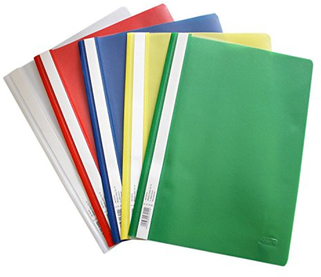 Schnellhefter A4, aus Kunststoff, 50 Stück, 5 Farben, 10 x blau/weiß/gelb/grün/rot (50, A4 normal )