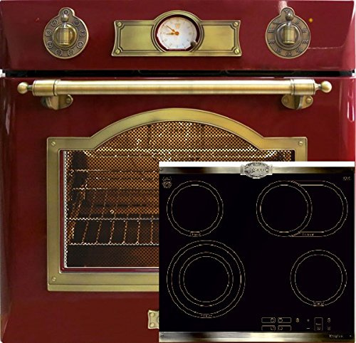 NEUHEIT Herdset Autark Kaiser Empire/Elektro Einbau Backofen 67L Rot + High Light Glaskeramik Kochfeld 60cm mit Metallplatten Bronze/Heißluft, Drehspieß,Selbstreinigung/Einbaubackofenl/Herd