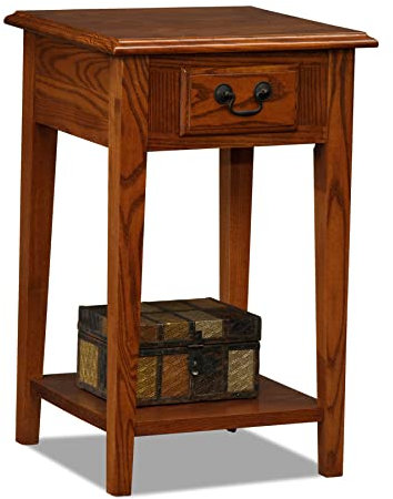 Haven Ridge Solid Wood Square Side Table with Drawer and Shelf, Medium Oak Brown, Perfect for Living Rooms, Bedrooms, and Small Spaces – Leick Home, 9041-MED