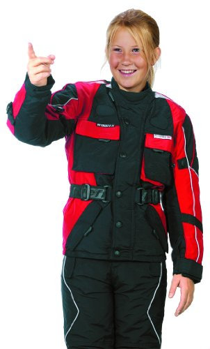 RO432k Kinder Motorradjacke mit Reflektoren und Weitenverstellung, rot, schwarz, Größe S