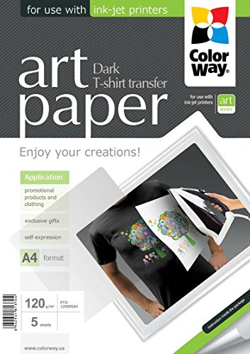 ColorWay Transferpapier für dunkle Stoffe A4 – 5 Blatt | Transferfolie für Inkjetdrucker | T-Shirt Druck Papier | Aufbügelbares Bügelpapier für dunkle Baumwolle