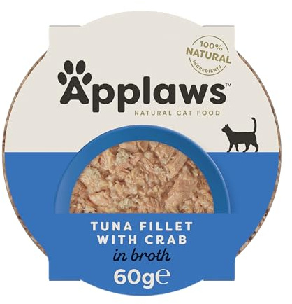 Applaws 100% Naturel Aliment pour Chat Thon Fillet avec Crabe en Bouillon 10 x 60g Pots