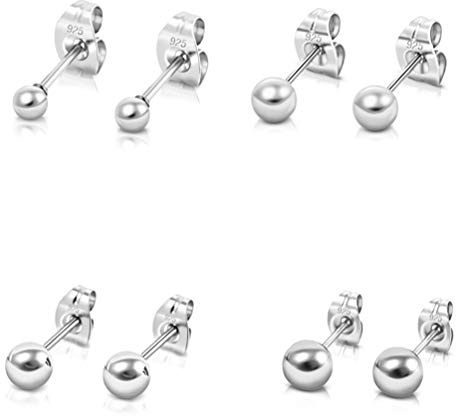 Boucle d’oreille Homme - Boucle Oreille Argent - Piercing Oreille Helix - Piercing Oreille Argent - Lot Bijoux Femme - Lot 4 - Boucle Oreille Puce Argent - Petit Clou - Diamètre: 3, 4, 5, 6 mm