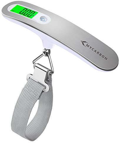 MYCARBON Escala del Equipaje Digital 110 LB / 50 kg Capacidad Peso Maletas Báscula LCD Portátil Báscula Maletas Viaje (Blanco)